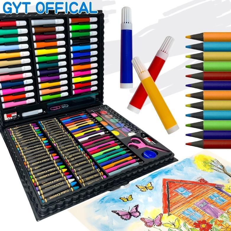 HOT DEALS GYT Set pena cat 150 anak kuas cat air krayon lilin tongkat alat lukis set perlengkapan se