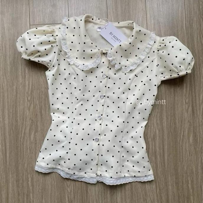 Blouse Top Polkadot Crop Blouse Atasan Wanita | Blouse Polkadot | Crop Atasan Crop Wanita Kemeja Bow