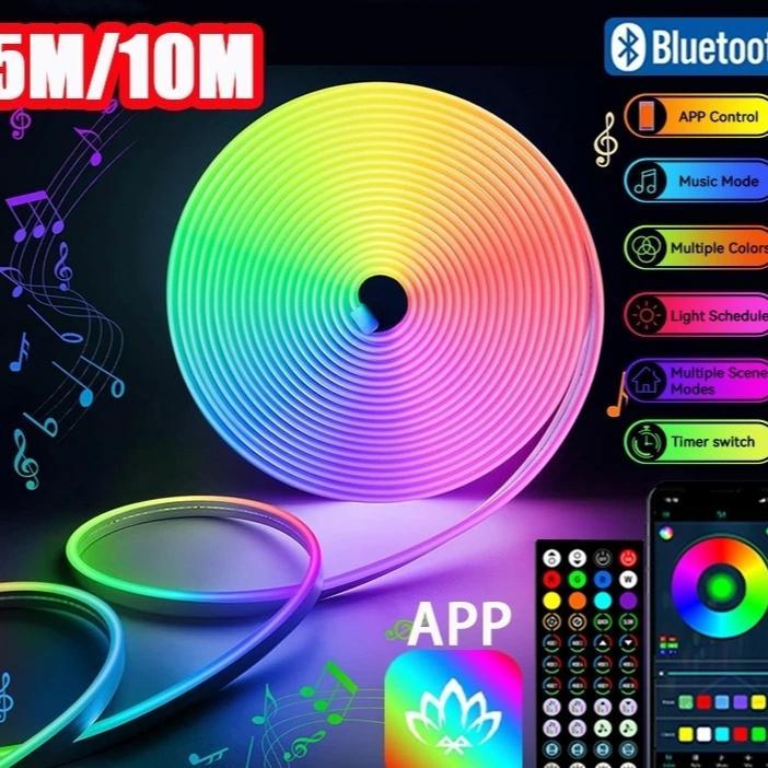 Lampu Neon Flex 5m/10m LED Neon Flex Running Remote Lampu Strip Led Neon Sign Silikon Lembut DC 12v 