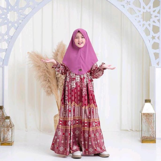 Hawa Dress Kids Michan Gamis Anak Motif Raya Mewah Adem Ringan  Lebaran Syari