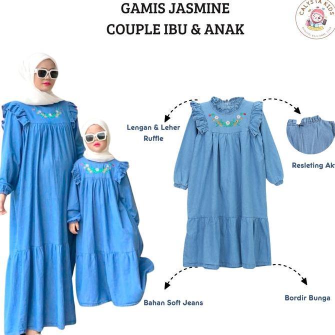 Gamis Jasmine - Gamis Jeans Couple Ibu Dan Anak | Dress Panjang Anak Perempuan  | Gamis Anak | Gamis