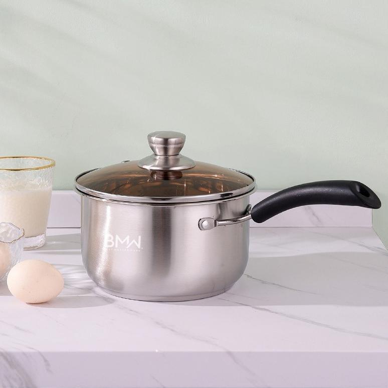 BMW Kitchenware - Panci Sup Tebal BMW Kitchenware Stainless Steel Tutup Kaca Panci Masak Panci Mie R