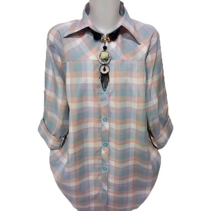 Termurah / Hot Sale Al Dharren Tunik Jumbo Ld 120 Muat Bb 85 Kg Blouse Kemeja Salur Garus Blus Offic