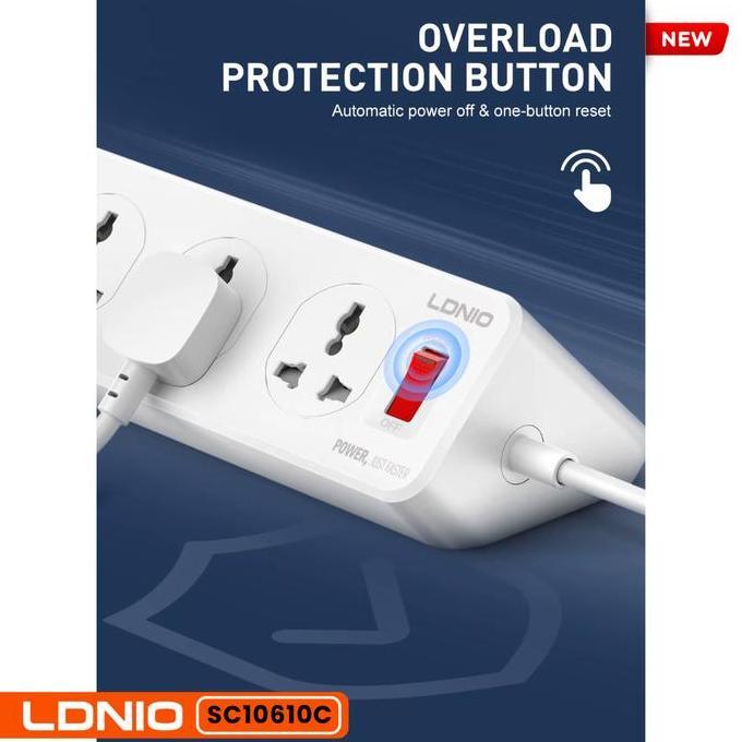 Grosir Ldnio Power Socket Sc10610C Sc10610 Universal 10 Outlets 3 Usb A 3 Usb C 33Watt Panjang Kabel