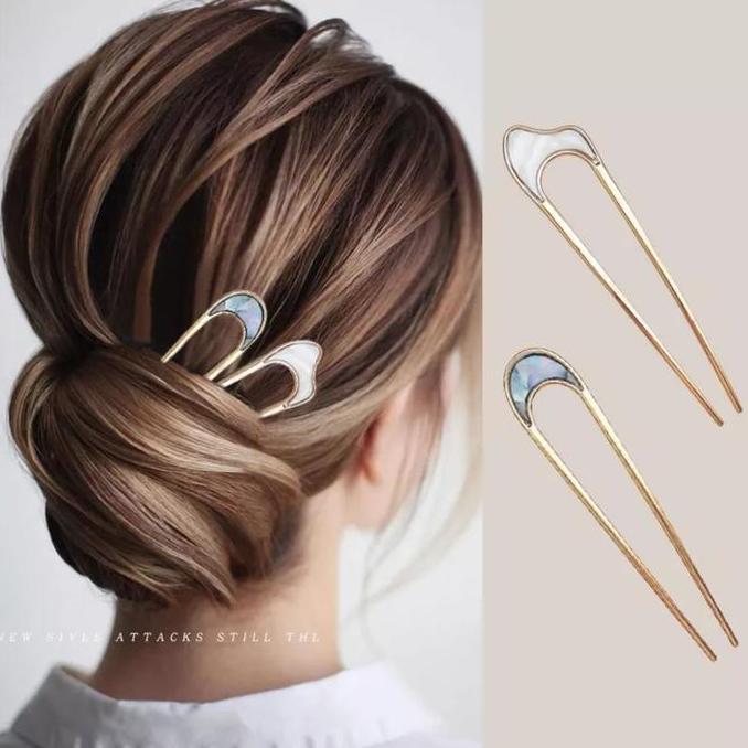 Tusuk Sanggul Bentuk U Jepit Rambut Gaya Jepang Vintage Bahan Metal