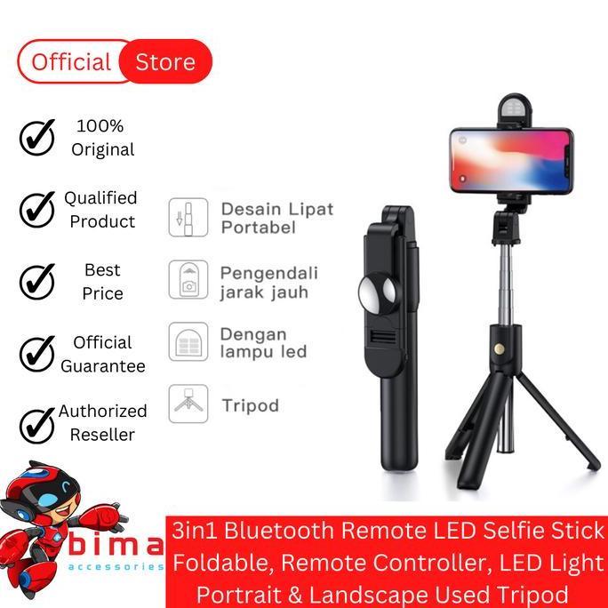 Tripod Tongsis Lampu Bluetooth Remote Selfie Stick LED Flash Tripod