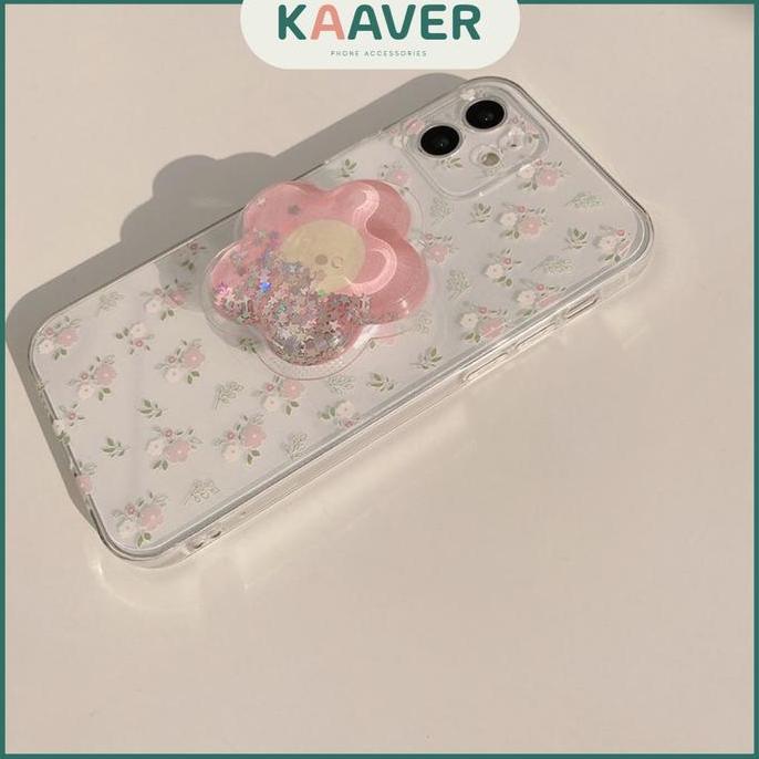 KAAVER - Glitter Flower Popsocket TPU Case iPhone 12 13 Mini Pro Max