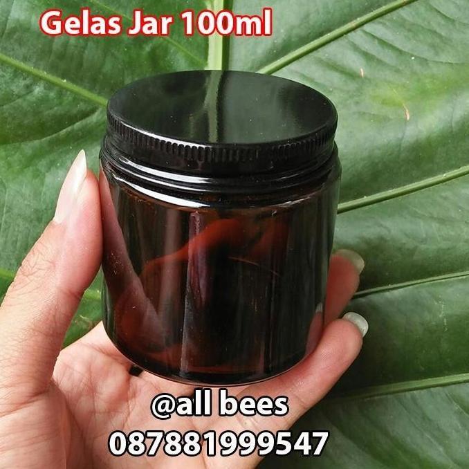 Gelas Jar Amber toples botol 100 ml bahan kaca tutup alumunium food gr