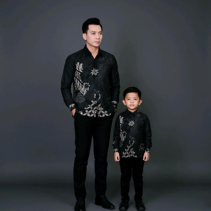 Sale Terlaris Debatik - Kemeja Batik Lengan Panjang Slimfit Anak Dan Dewasa Pria Katun Baju Hitam Ca