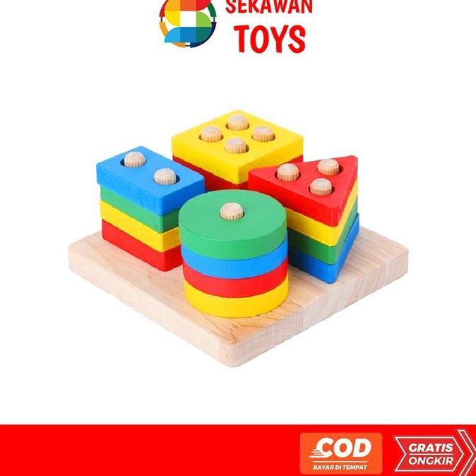 Mainan Block Puzzle Geometri/ Geometris Puzzle Kayu Block Kayu 1008