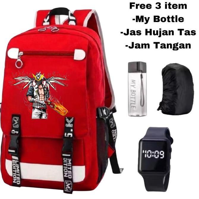 LIMITED EDITION  Tas Free Fire hitam keren Pilihan warna tas Free Fire: hitam, merah, biru Backpack 