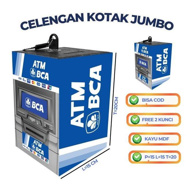 Celengan Target Kotak Besar Dengan Kunci Celengan Mesin Atm jumbo Karakter BCA Miniatur Bank Tabunga