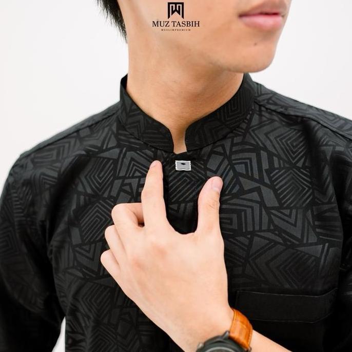 Baju Koko Pria Lengan Pendek Kemko Sultan Embos Terbaru Kerah Shanghai Hitam Putih Muslim Dewasa Ata