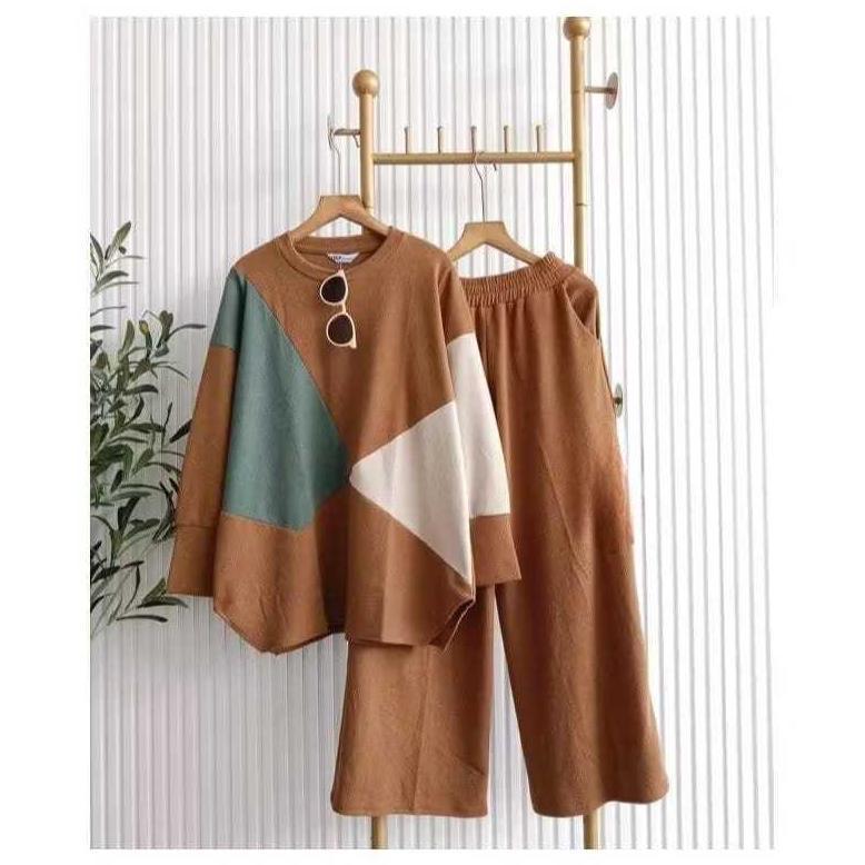 Murah  One Set Irene Setelan Wanita Crinkle Airflow Kombinasi