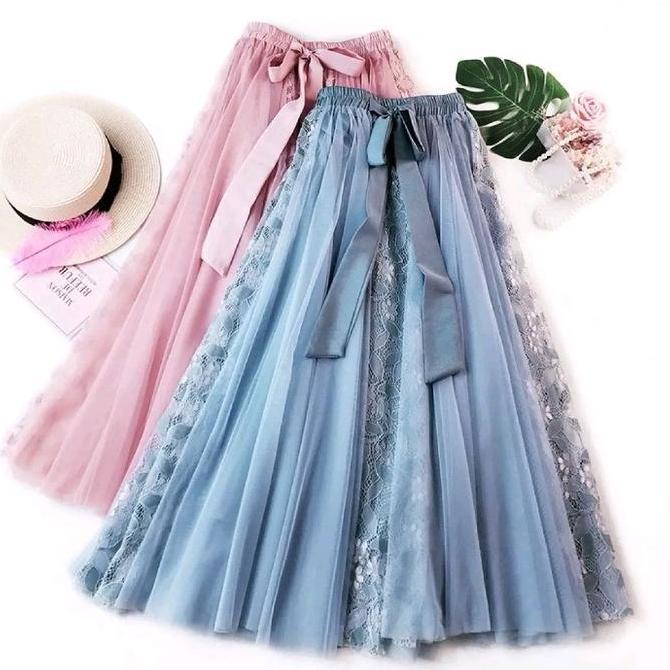 ROK TILE TUTU KOMBINASI TERBARU RENDA BORKAT KE KINIAN WANITA PANJANG BAWAHAN FULL FURING BAHAN ADEM