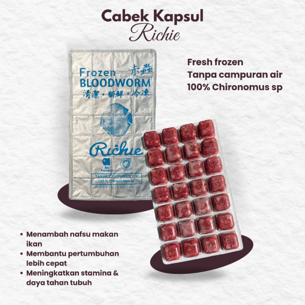Richie Cacing Beku Cabek Frozen Bloodworm Cabek Meneer Kapsul Tanpa Air 100gr
