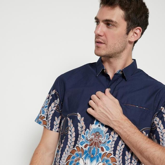 Fuku- M231 Kemeja Pria Batik Pendek Navy 1727 Katun Motif