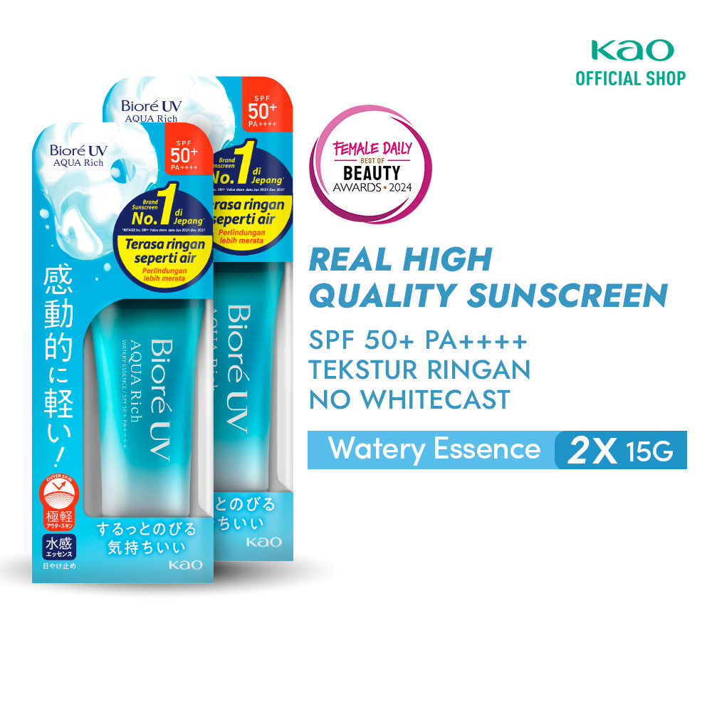 Biore UV Aqua Rich Skincare Sunscreen Waterproof Double UV Filter Watery Essence 15GR Twinpack