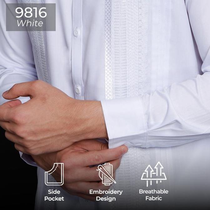 Casella Baju Koko Lengan Panjang Pleats Embroidery | Baju Koko Putih