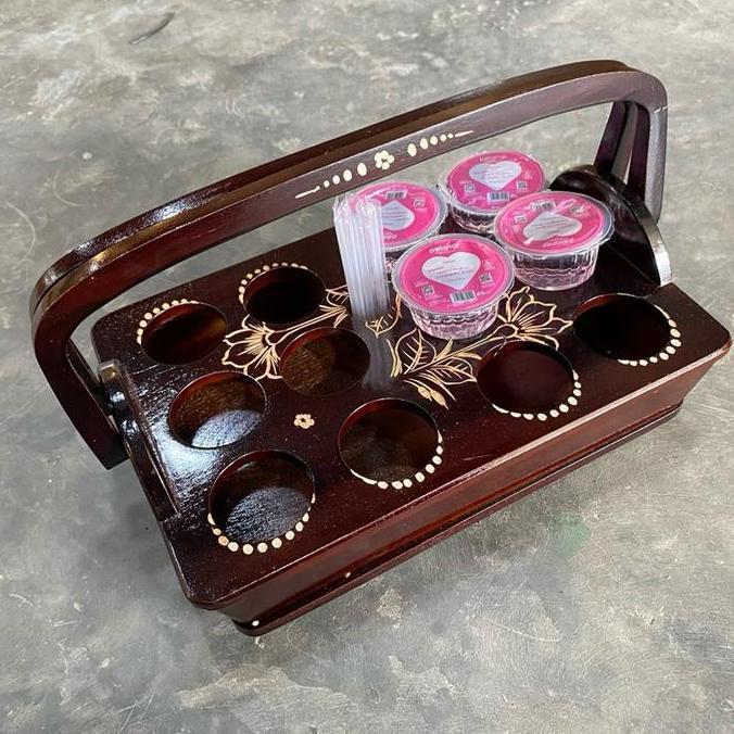 Termurah / Hot Sale Tempat Aqua Gelas Isi 12 Model Jinjing Kayu Jati Wadah Aqua Gelas Perlengkapan R