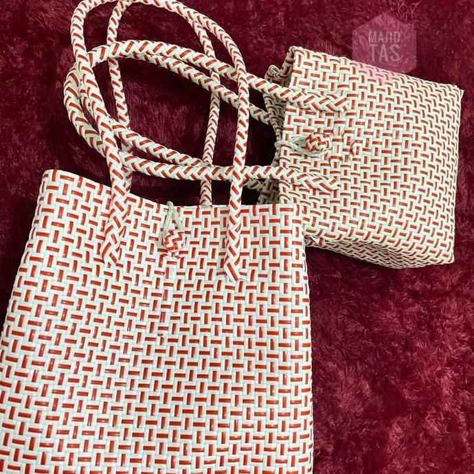 Kasora- Tas Jali Merah Putih Ready Stok Tote Wanita Totebag Cewek
