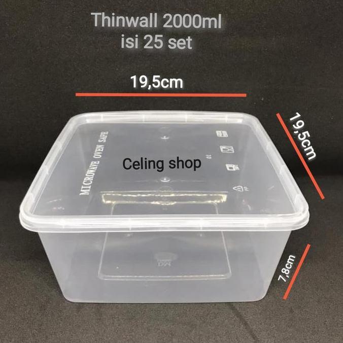 thinwall bening 2000ml SQ kotak makan plastik persegi food grade