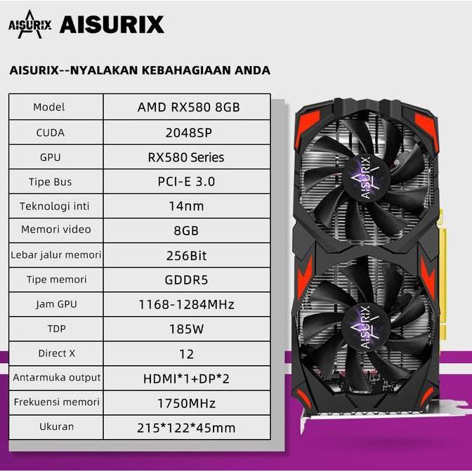 Comcom- Aisurix Vga Rx 580 8Gb Vga Card Ddr5 256Bit 2048Sp Hdmi New Pc Gaming