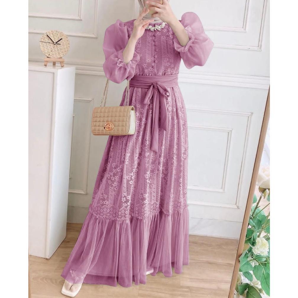 Bergaransi Aurora Dress Brukat Organza Busui Friendly