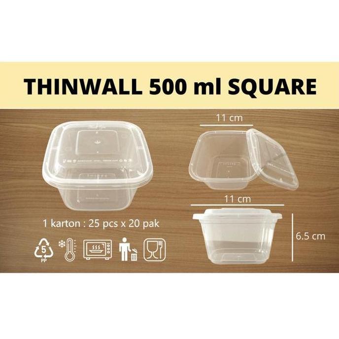 Thinwall 500 ml Square / Kotak Makan Plastik 500 ml Persegi / Food Container 500 ml