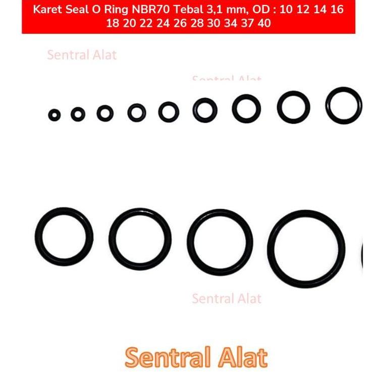100 Pcs Karet Seal O Ring Nbr70 Tebal 3,1 Mm, Od : 10 12 14 16 18 20 22 24 26 28 30 34 37 40 Ready S