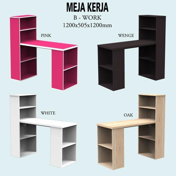 MEJA KANTOR PLUS RAK SERBA GUNA / MEJA BELAJAR PLUS RAK BUKU PINK