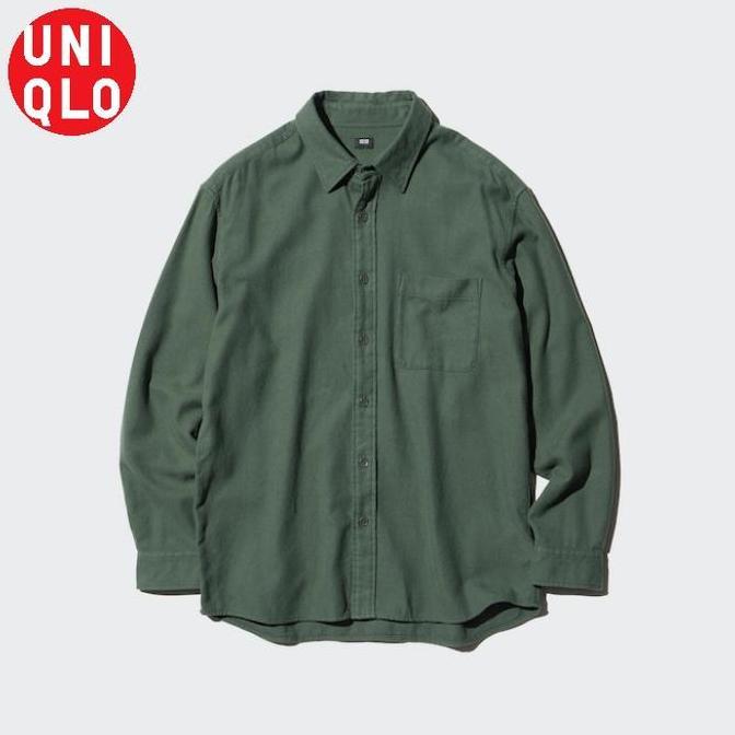 kemeja flanel pria lengan panjang polos UNIQLO ORIGINAL ASLI NEW IN