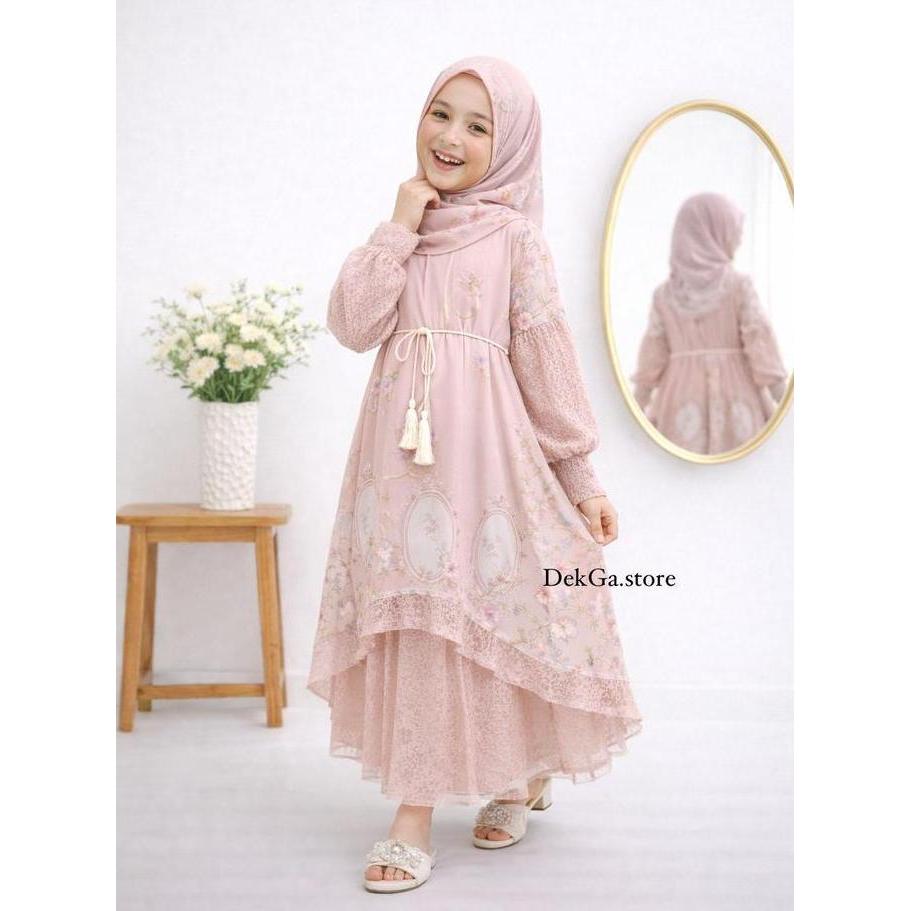 2-12Tahun Gamis Anak Syari Lebaran | Gamis Trend Terbaru Anak Perempuan Lengan Brokat