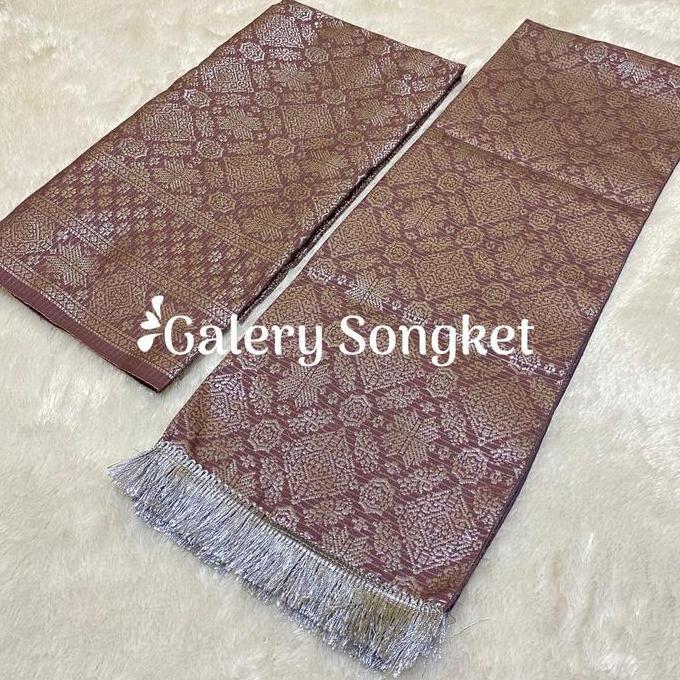 Set Selendang dan Rok Songket Jumbo Berubah-Ubah Motif Semi Palembang - Lilit Wanita Silver Hitam Bi