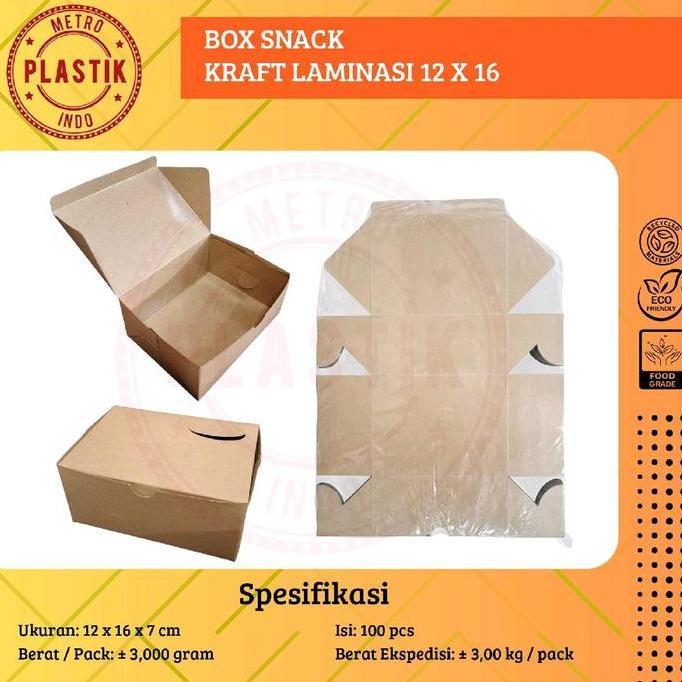kliolangpara - 100pcs box snack dus kraft laminasi coklat 12x16 / dus kotak kue roti kraft laminasi 