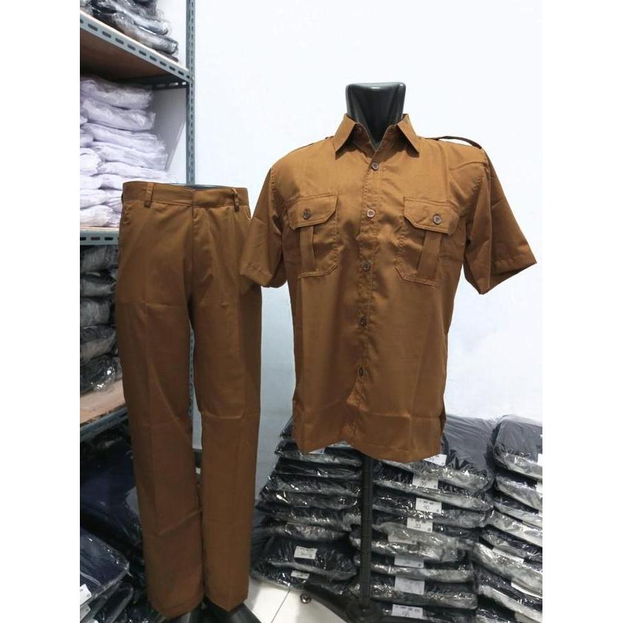 Termurah / Hot Sale Seragam Khaki Pns - Baju Khaki Pria Lengan Pendek Katun Wol - Baju Pns - Seragam