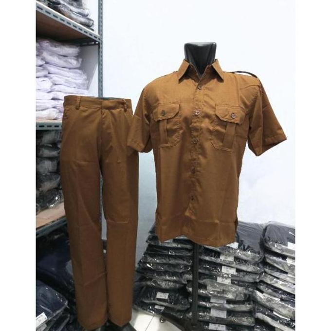 Termurah / Hot Sale Seragam Khaki Pns - Baju Khaki Pria Lengan Pendek Katun Wol - Baju Pns - Seragam