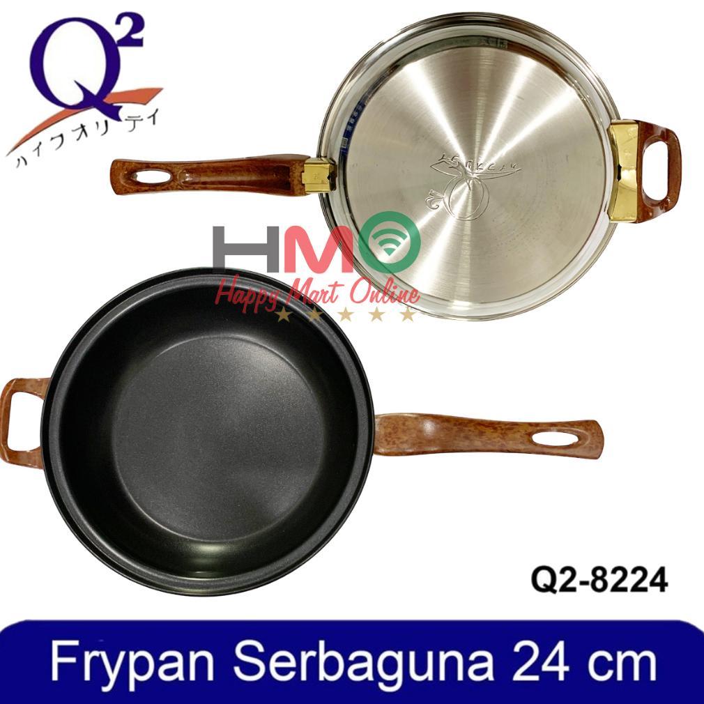 FREE ONGKIR PANCI WAJAN FRYPAN STAINLESS STEEL 24CM ANTI LENGKET TUTUP KACA Q2-8224 Q2 8224