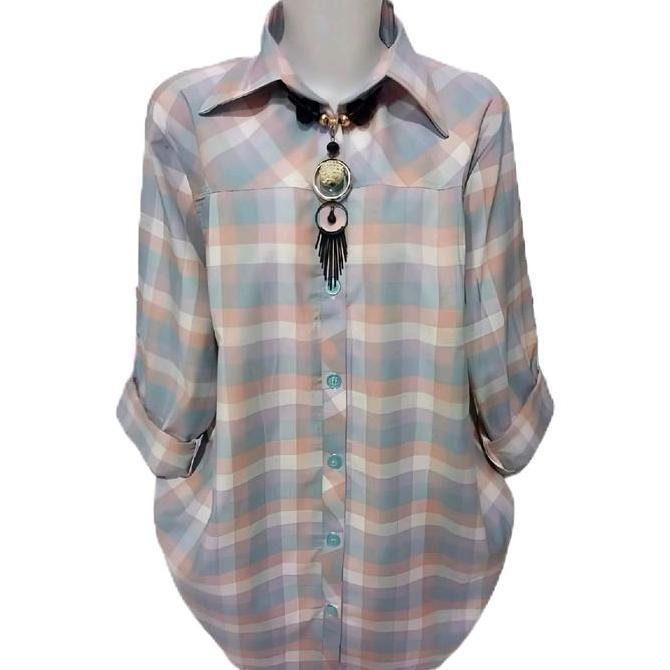 Termurah / Hot Sale Al Dharren Tunik Jumbo Ld 120 Muat Bb 85 Kg Blouse Kemeja Salur Garus Blus Offic