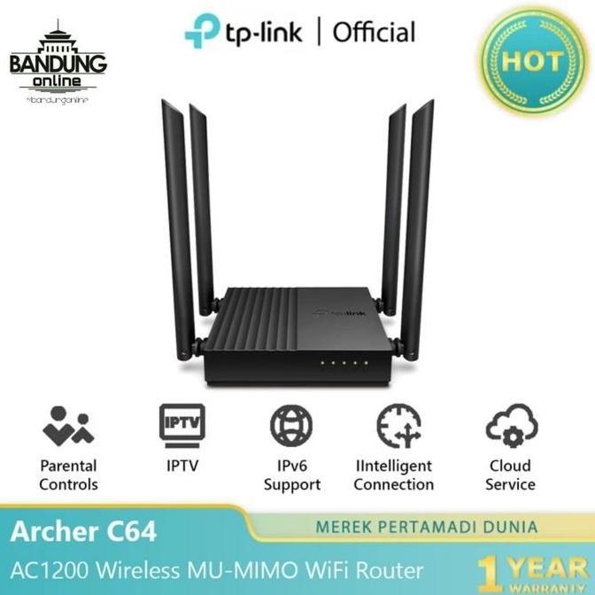 TP-Link Archer C64 AC1200 Dual Band Gigabit WiFi 5 Router 4 Antena