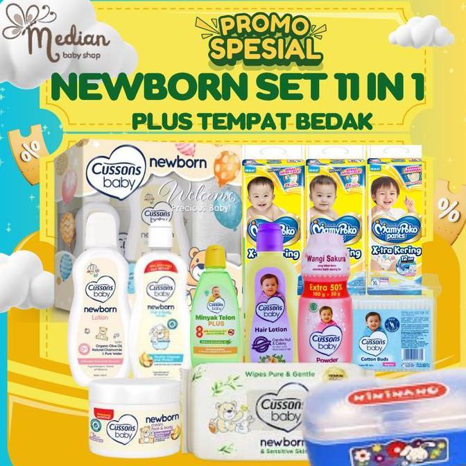 CUSSONS BABY NEWBORN SET PLUS TEMPAT BEDAK Paket Perawatan Bayi baru lahir Komplit Perlengkapan Mand