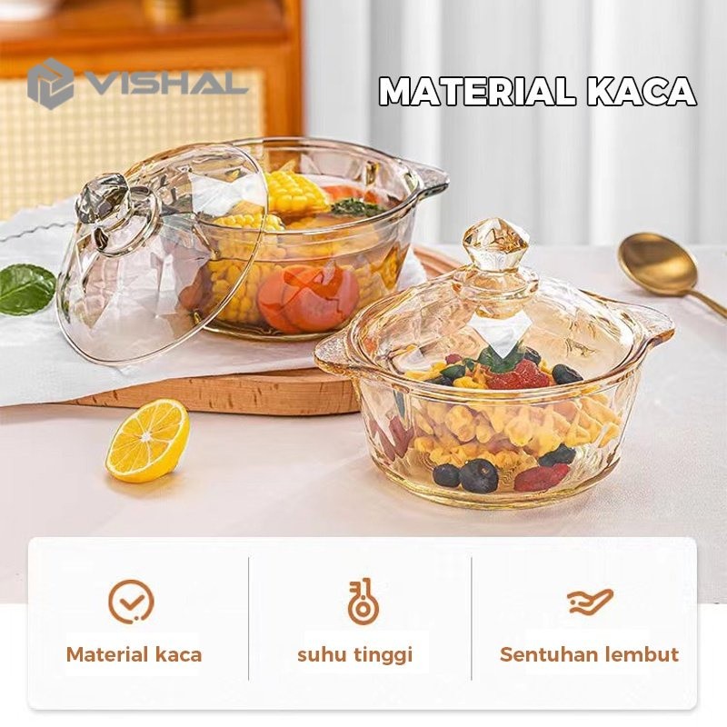 Vishal Pot Panci Stewing Soup Pot Borosilicate Glass / Tutup Berlian / Panci Kaca Transparant Anti P