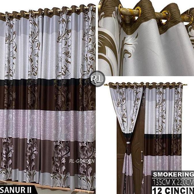 Gorden Pintu  Jendela  Kamar Minimalis Gold Merah Bonus Tali Allshop