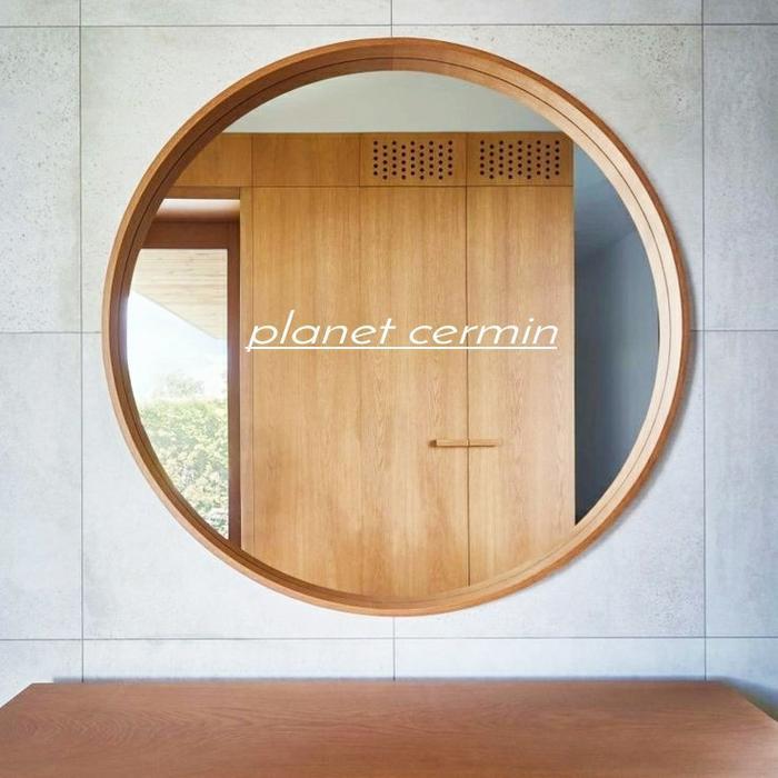 KACA BULAT 80 CM / CERMIN BULAT BESAR KAYU JATI A1