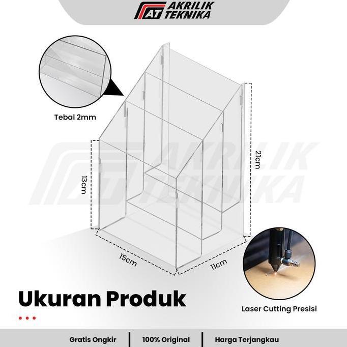 Ready Rak Brosur Akrilik A5 3 Susun Tebal 2mm | Display Brosur Meja