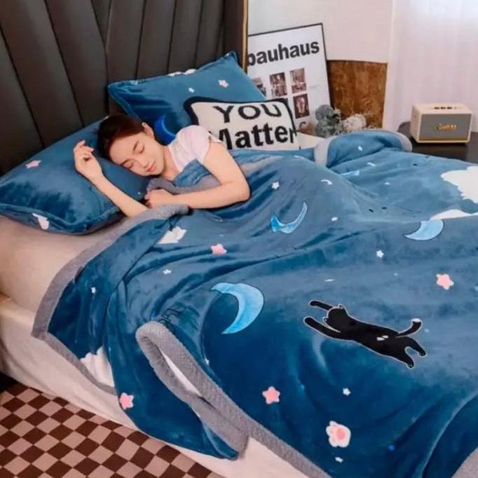 Selimut Bulu Halus Motif Dewasa Super Lembut Berkualitas Kado Kain Allshop