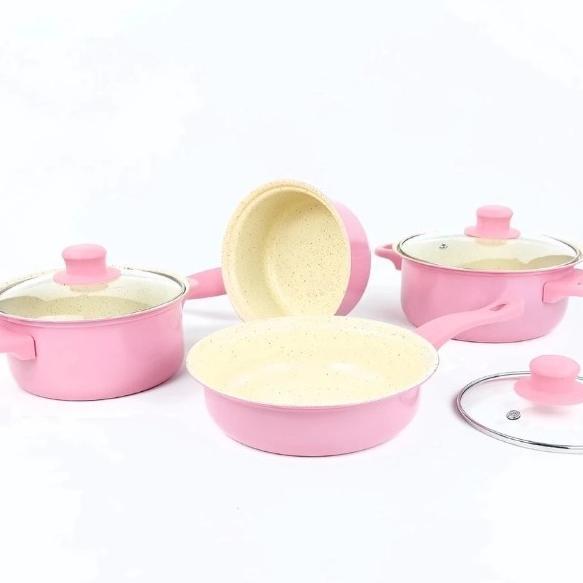 FREE ONGKIR COOKWARE SET 13PCS PINK/HIJAU PERALATAN MASAK PANCI SET/ PANCI SET WAJAN PENGGORENGAN SP