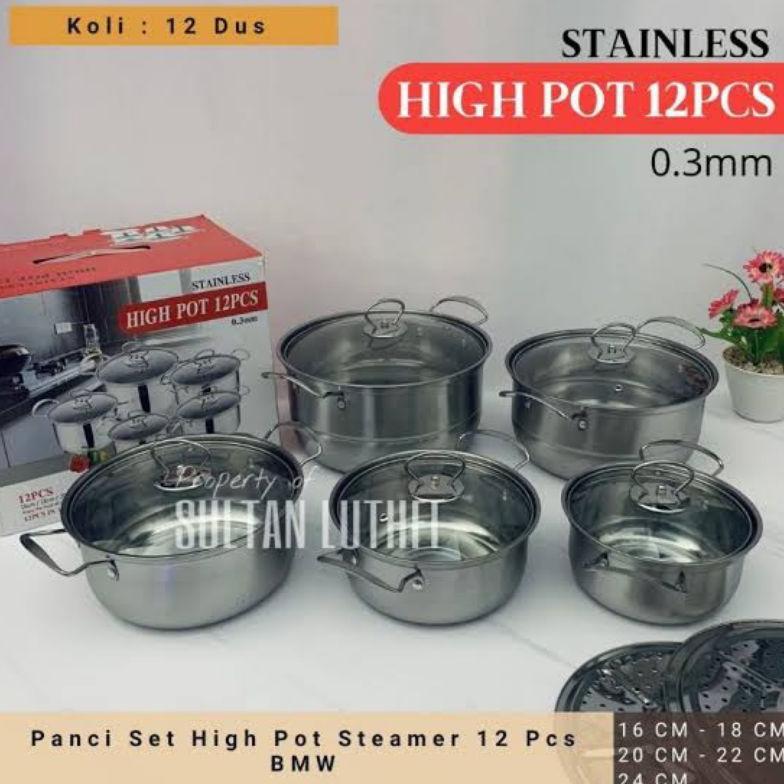 BEST SELLER PANCI SET HIGH POT STEAMER 12PCS BMW/ PANCI SET ISI 5 TUTUP KACA+STEAMER