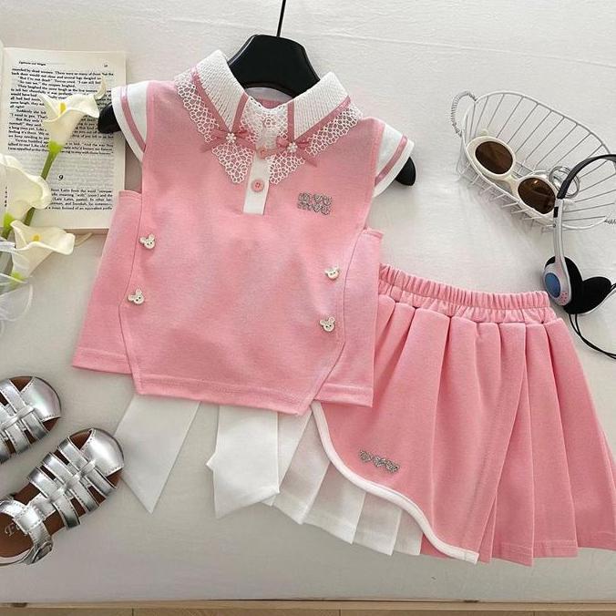 ''Terlaris" [Cleynkidz] C30313 Setelan Rok Anak Cewek Belakang Backless Model Pita Besar Baju Setela