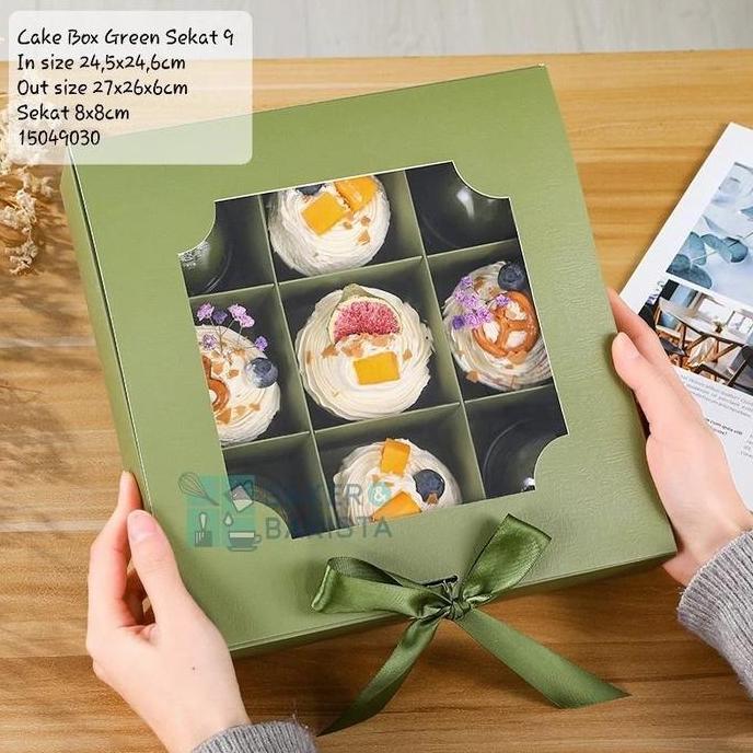 @#@#@#] cake box green sekat 9 mini cake box dessert box kotak mini cake kue